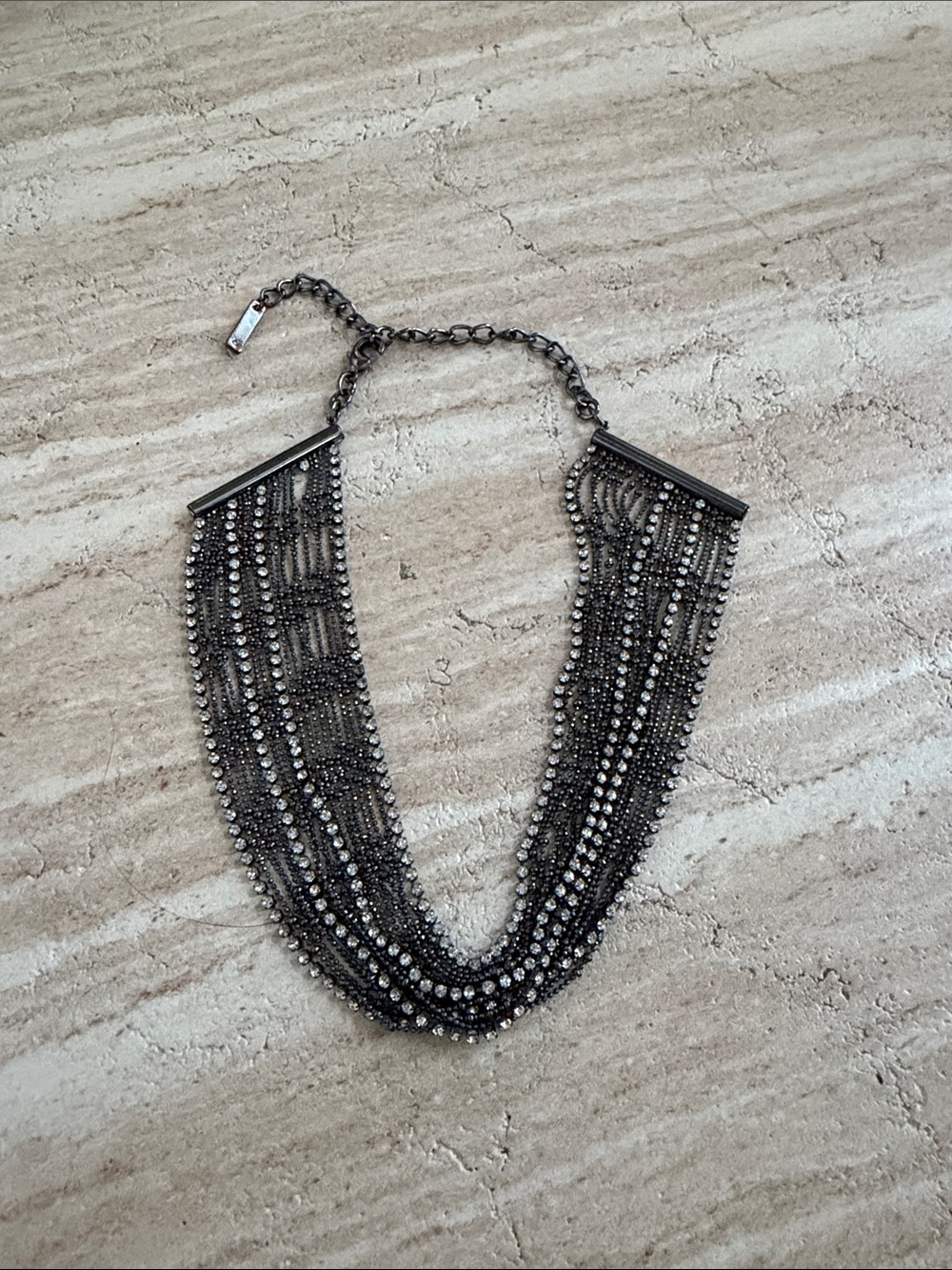 White House Black Market Gunmetal Multi-Strand Crystal Necklace